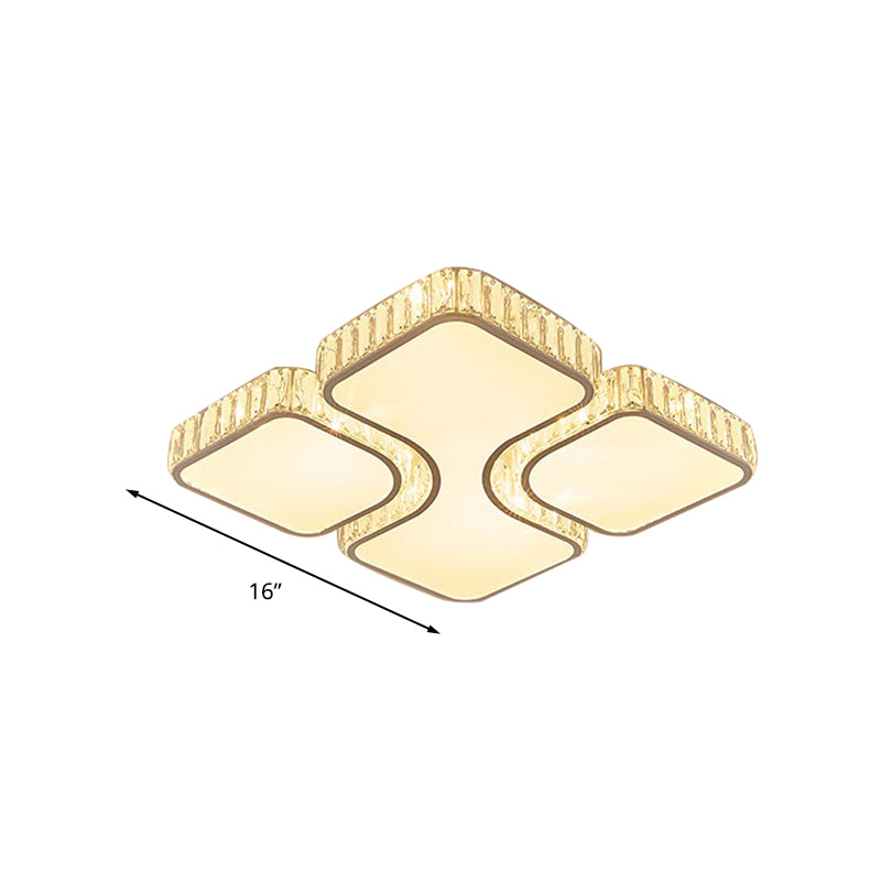 Contemporary Geometric Crystal Block Ceiling Light - Led Flush Mount 16/16.5/35.5 W White/3 Color