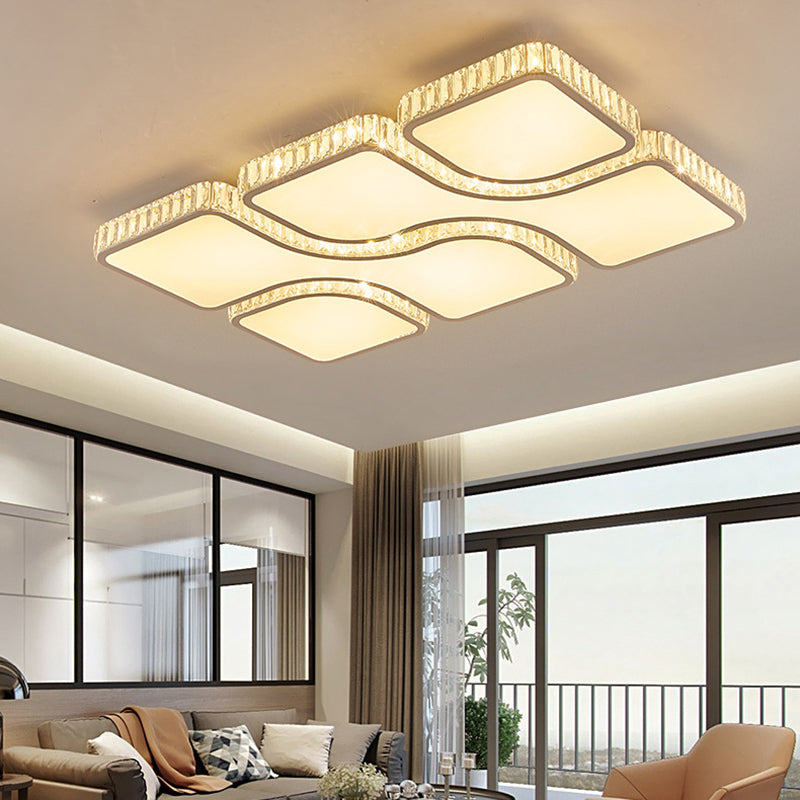 Contemporary Geometric Crystal Block Ceiling Light - Led Flush Mount 16/16.5/35.5 W White/3 Color