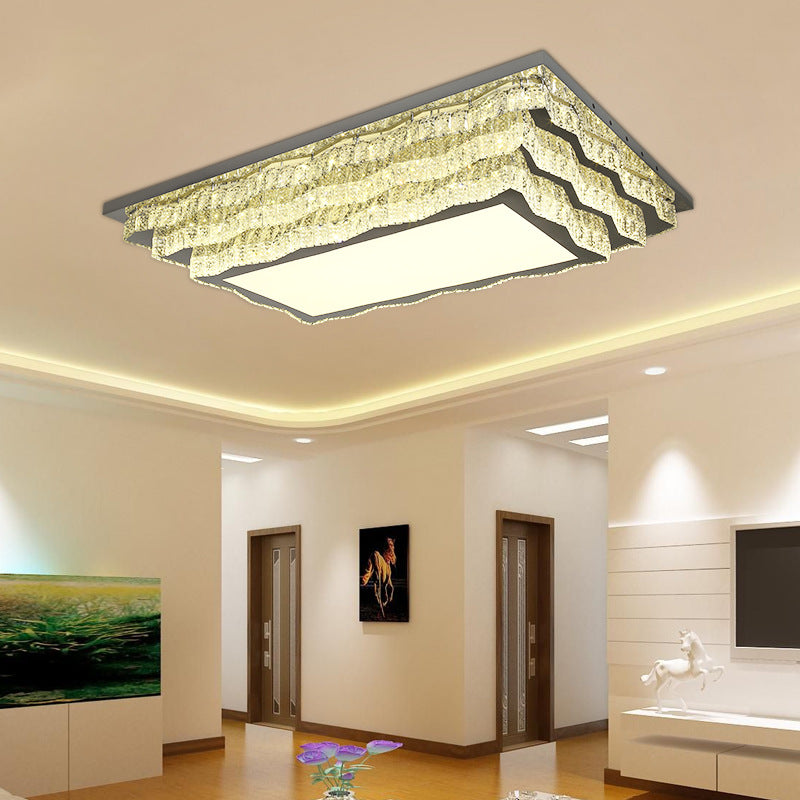 Modern Crystal Led Flushmount Ceiling Light In Cognac For Living Room