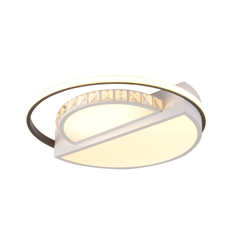 Simple White Round Led Crystal Flush Mount Ceiling Light - Perfect For Living Rooms