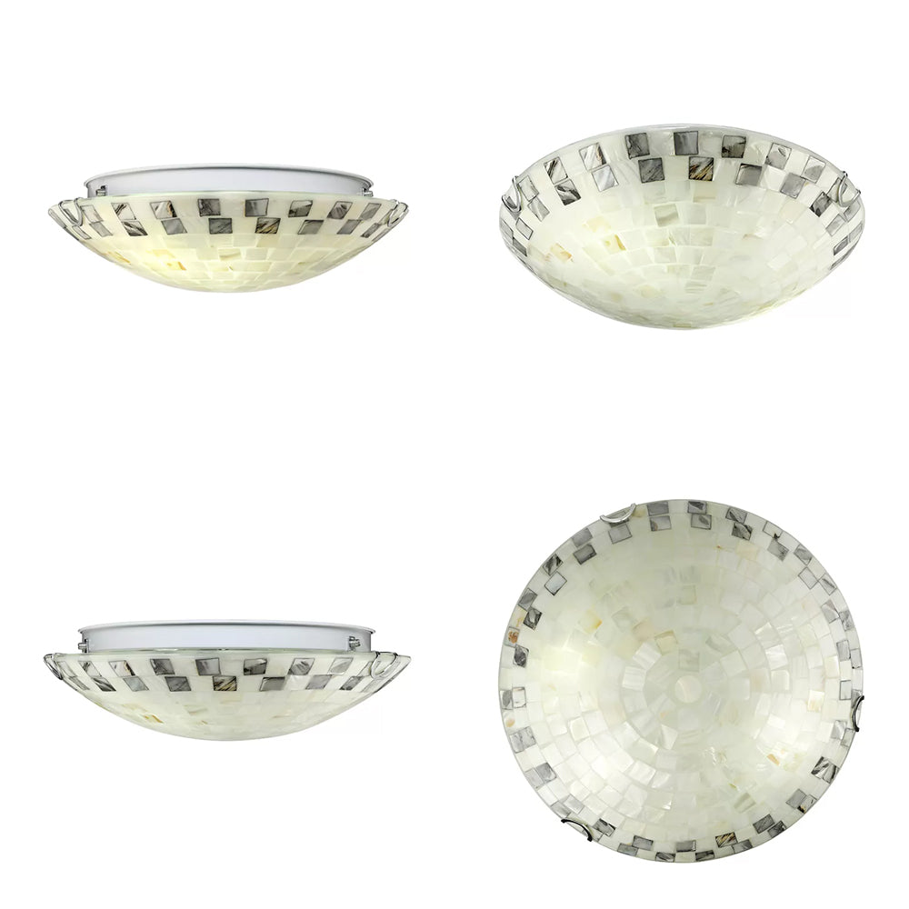 Vintage Mosaic Glass Flush Mount Ceiling Light - Beige Bowl 1 Bulb 12/16/19.5 Wide Ideal For Dining
