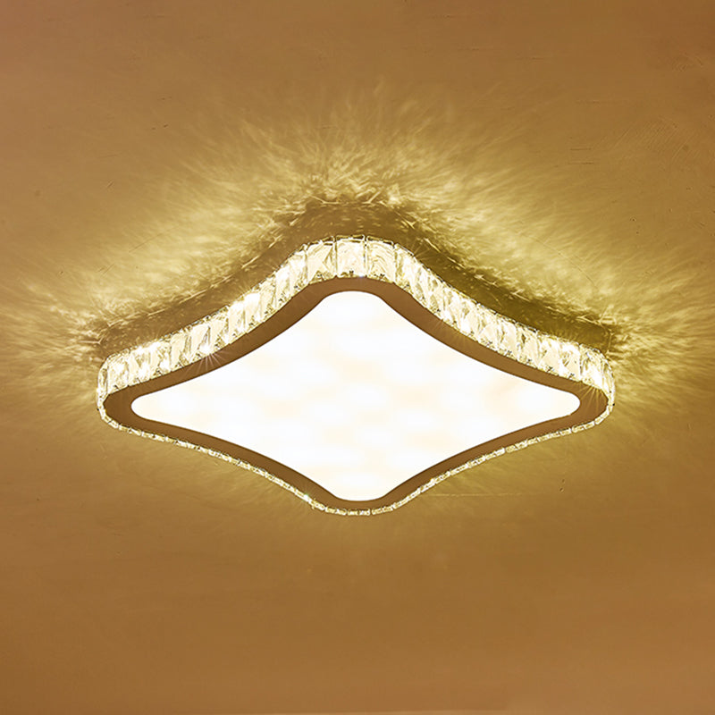 Modern Chrome Crystal Led Ceiling Fixture - Square Beveled Design Flush Mount Lighting (11/15/19.5