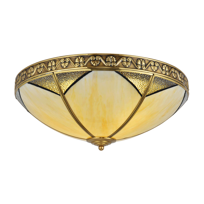 Beige Glass Flush Mount Brass Dome Ceiling Lamp - Perfect For Rural Living Room Lighting