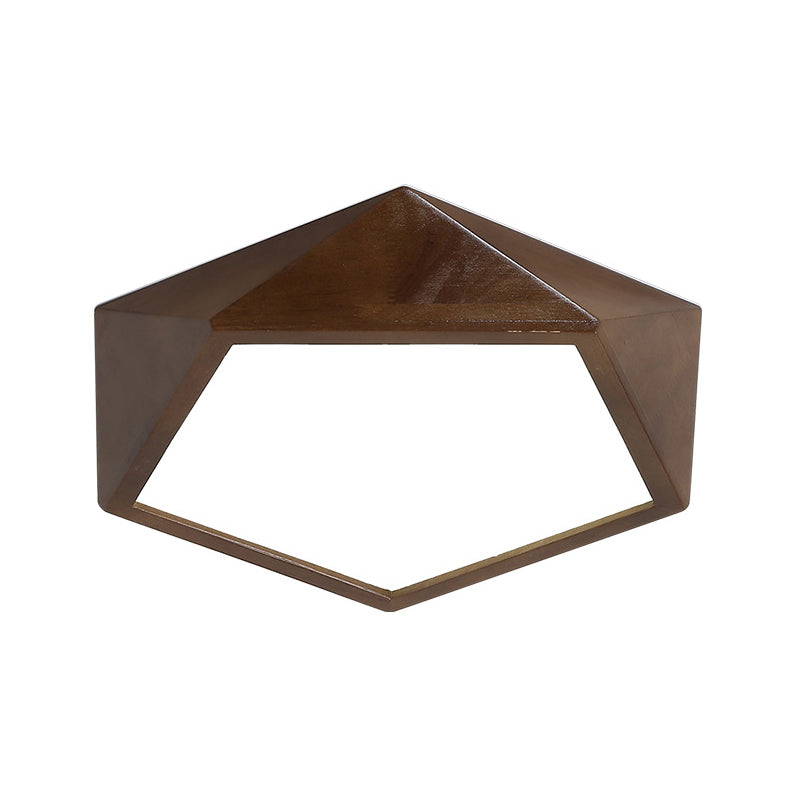 Minimalist Brown Wooden Flush Mount Led Ceiling Lamp - Faceted Pentagon Design (13/16/19.5 Wide)