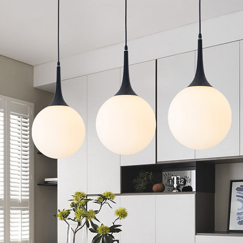 Postmodern 1 Head White Glass Sphere Pendant Light - 6/8/12 Wide Ceiling Hanging Fixture / 6