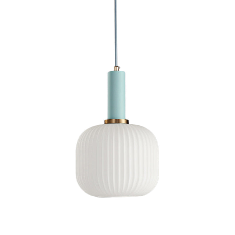 Macaron Black/Pink/Blue Pendant Dining Room Light With White Glass Shade - 5/8/12 Wide