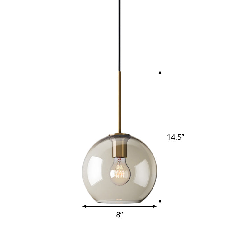 Modern Amber Glass Sphere Pendant Light - 8/10/12 Wide Brass Ceiling Hanging Fixture