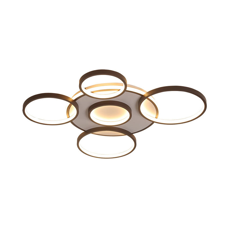 Modern 4/5-Halo Ring Black Led Flush Mount Light Fixture Warm/White 27.5/33.5W