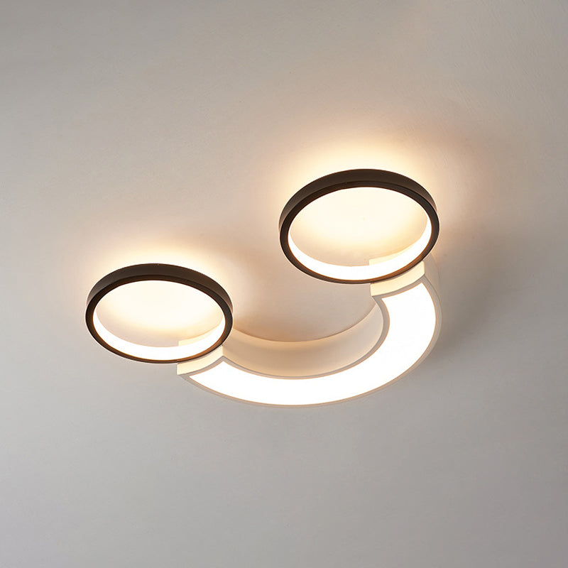 Nordic Led Ceiling Flush Light | Acrylic Black & White Smiley Design Remote Control Dimmable