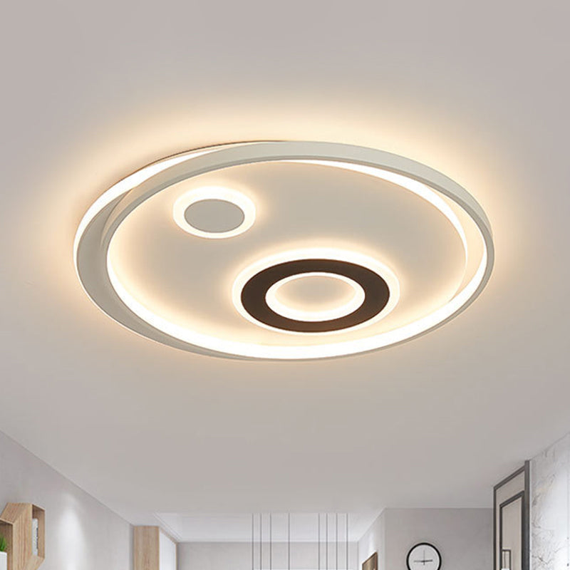 18’/21.5’ Dia Led Flush Lamp Kit - Modern Metallic White Ceiling Light With Warm/White