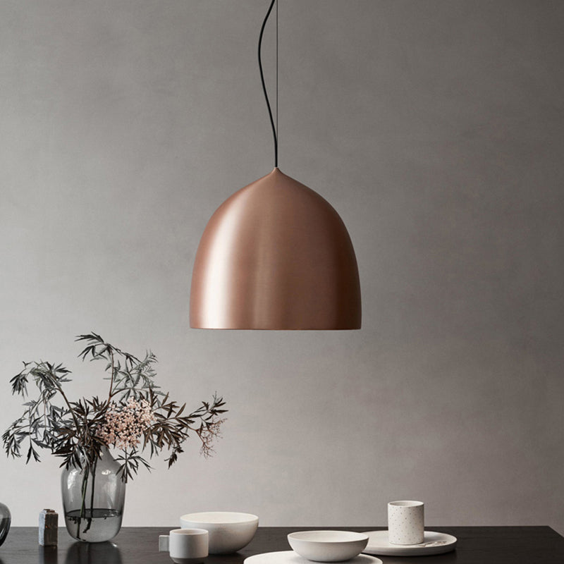 Modern Metal Domed Hanging Light - 1 Suspension Pendant For Dining Room Black/Copper Finish Copper