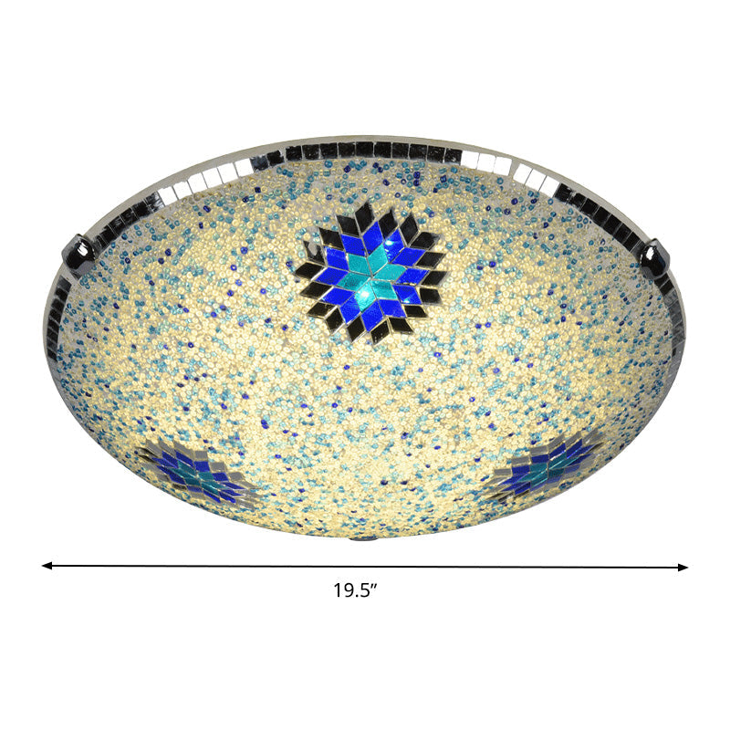 Baroque Stained Glass Flushmount Lighting - Yellow & Blue 2/3/4 Light 12/16/19.5 Wide