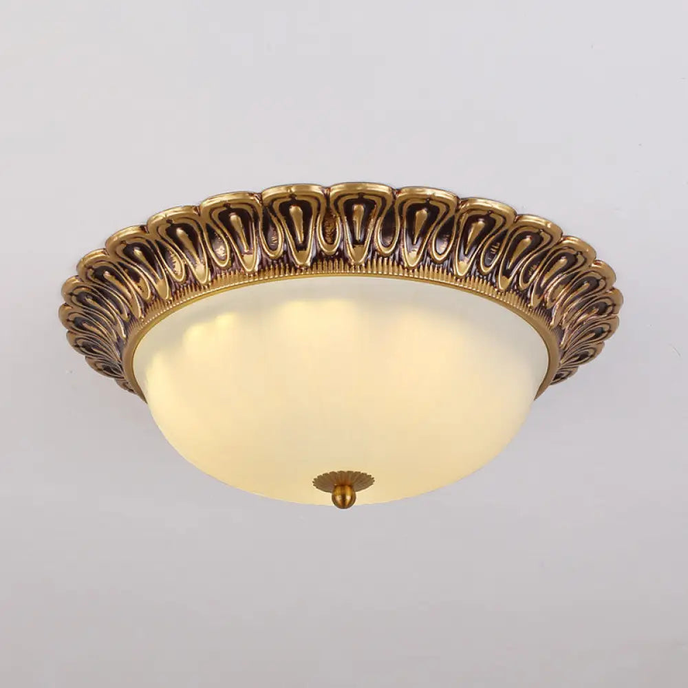 3 - Light Frosted Glass Flush Ceiling Light - Colonial Dome Style Ideal For Bedroom Flushmount