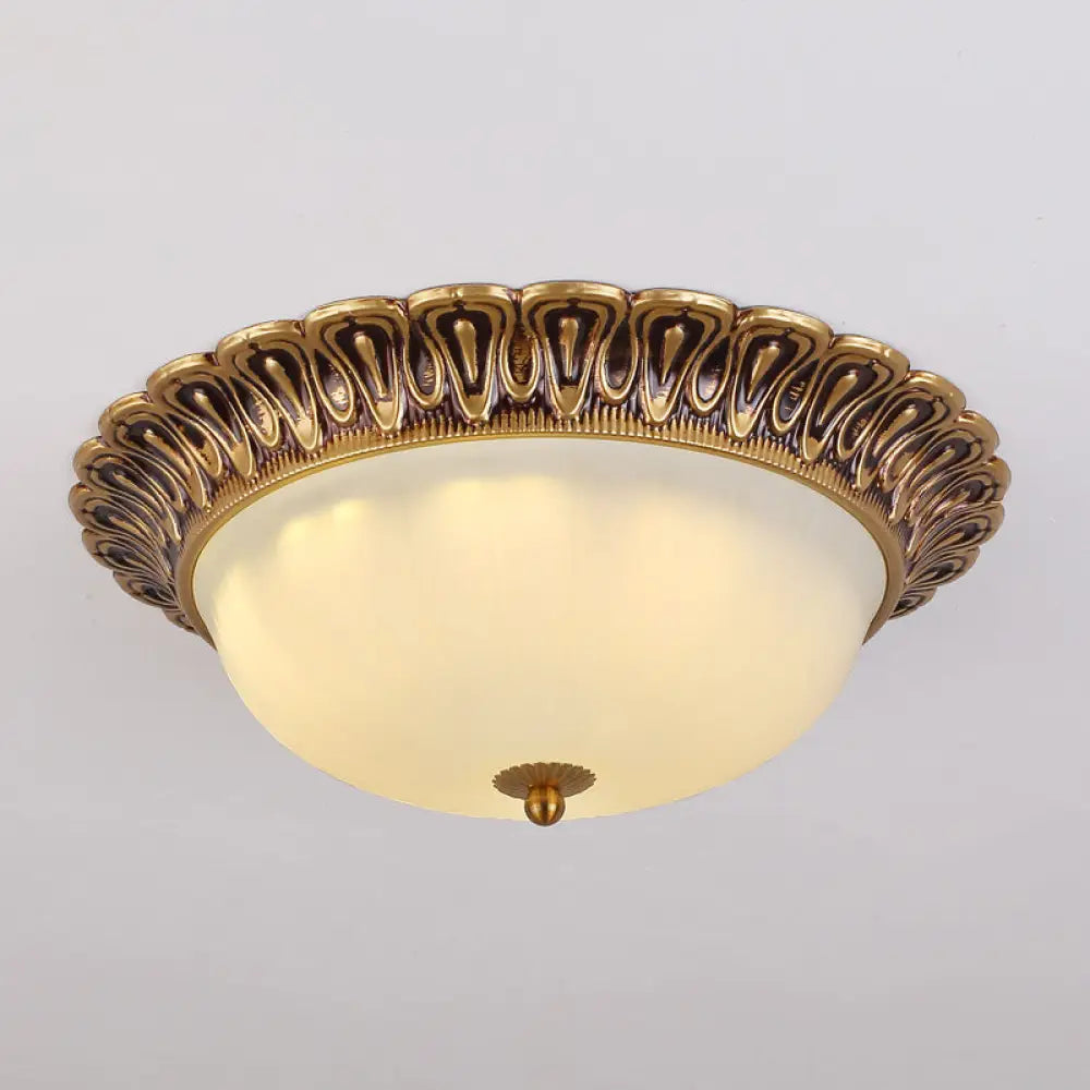 3 - Light Frosted Glass Flush Ceiling Light - Colonial Dome Style Ideal For Bedroom Flushmount