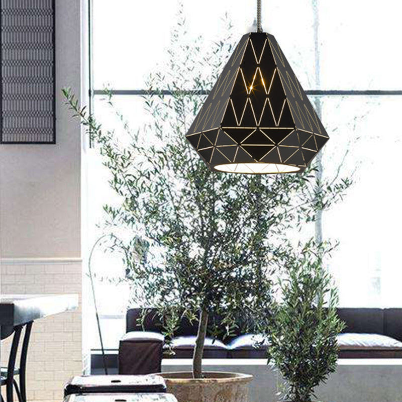 Stylish Metal Diamond Pendant Light In Black - Modern 1-Light Suspension Fixture