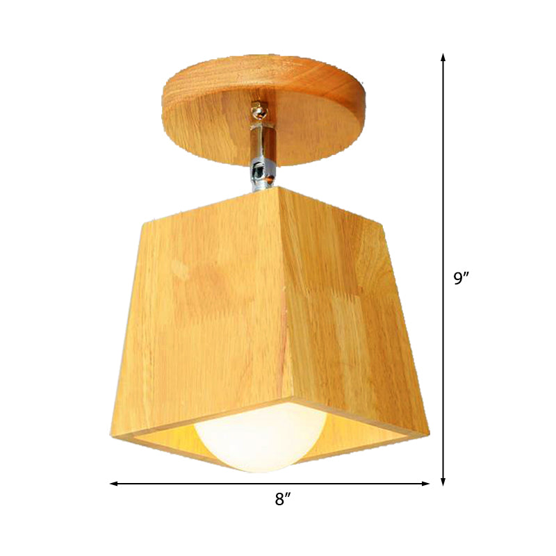 Modern Wooden Square/Trumpet/Pineapple Semi-Flush Ceiling Light - 1 Indoor Mount