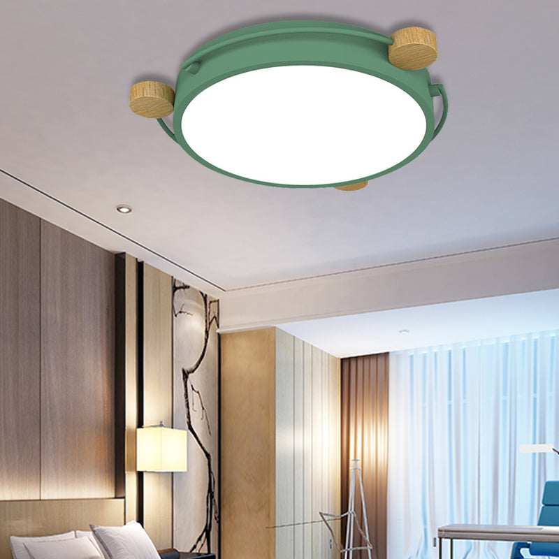 Nordic Orbital Led Ceiling Fixture - 16/19.5/23.5 Wide Flush Mount Lamp In Green/Grey/White-Wood