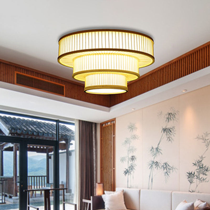 Beige Led Bamboo Ceiling Light For Bedroom - Flush Mount Fixture
Or
Flush Shade
