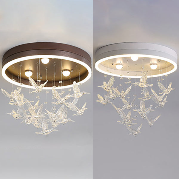 Modern Led Flush Mount Light With Crystal Bird Design Perfect For Bedroom Lighting
