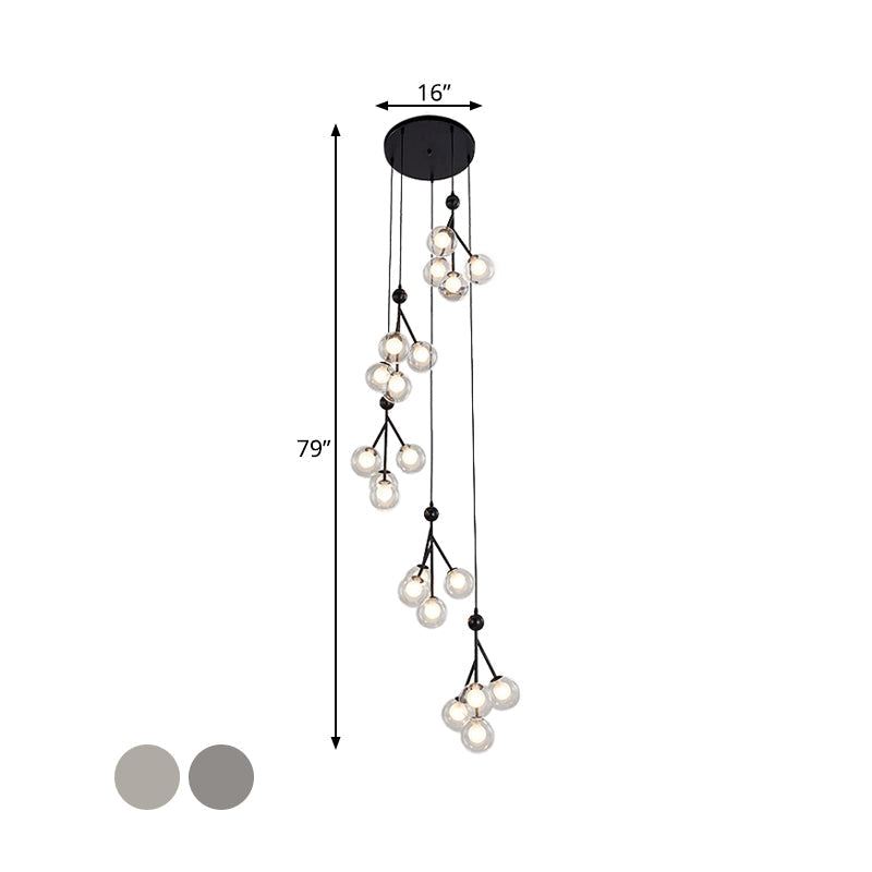 Minimalist 20-Light Stair Cluster Pendant Lamp With Clear/Amber/Smoke Gray Glass And Black/Gold