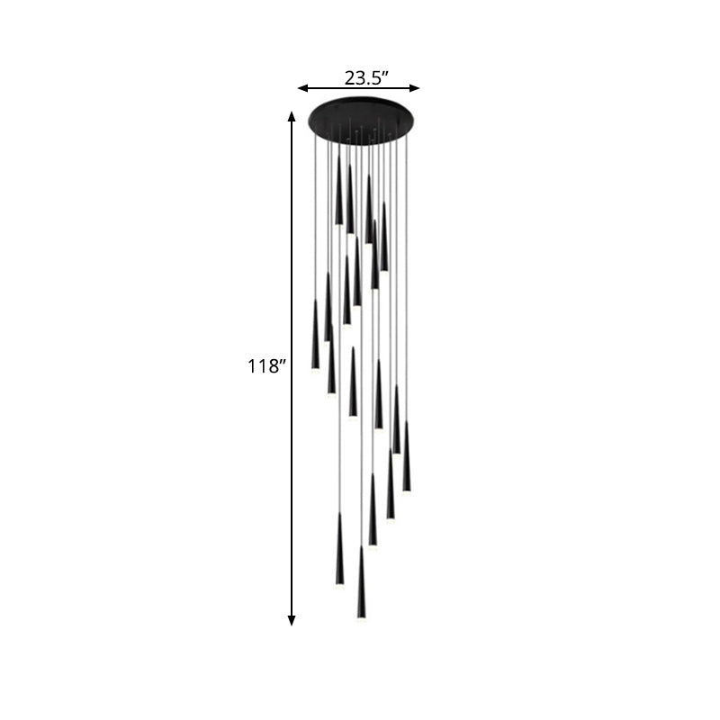 Contemporary Acrylic Black Hanging Lamp: 9/12/18 Lights Multi Light Pendant With Spiral Design For