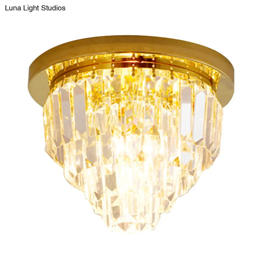 4 Bulbs Tapered Gold Crystal Flushmount Ceiling Light - Traditional Flush Lighting