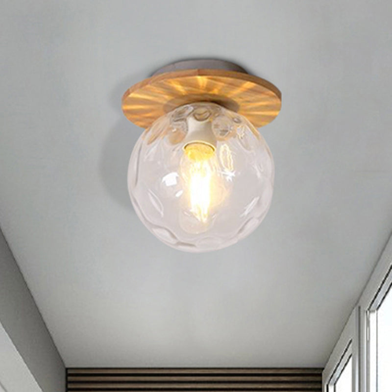 Nordic 1 Head Orb Light Fixture With Clear Hammered Glass Shade - Stylish Gray/White/Green/Wood