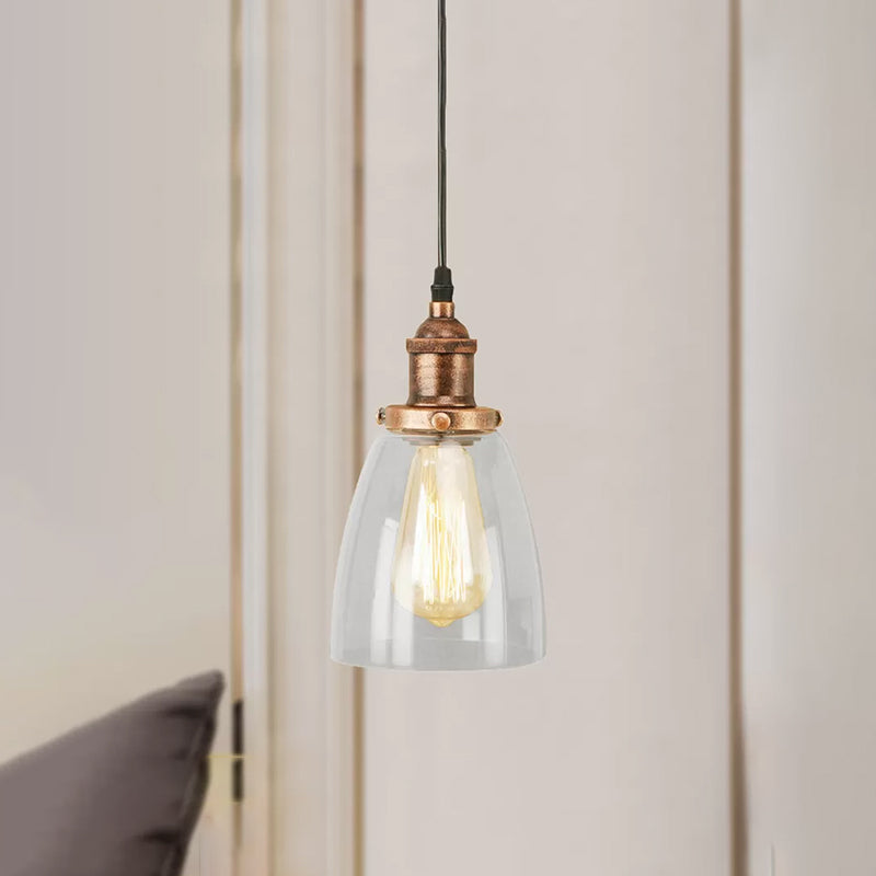 Aged Copper Pendant Light - Vintage Clear Glass With Tapered Design Perfect For Dining Room