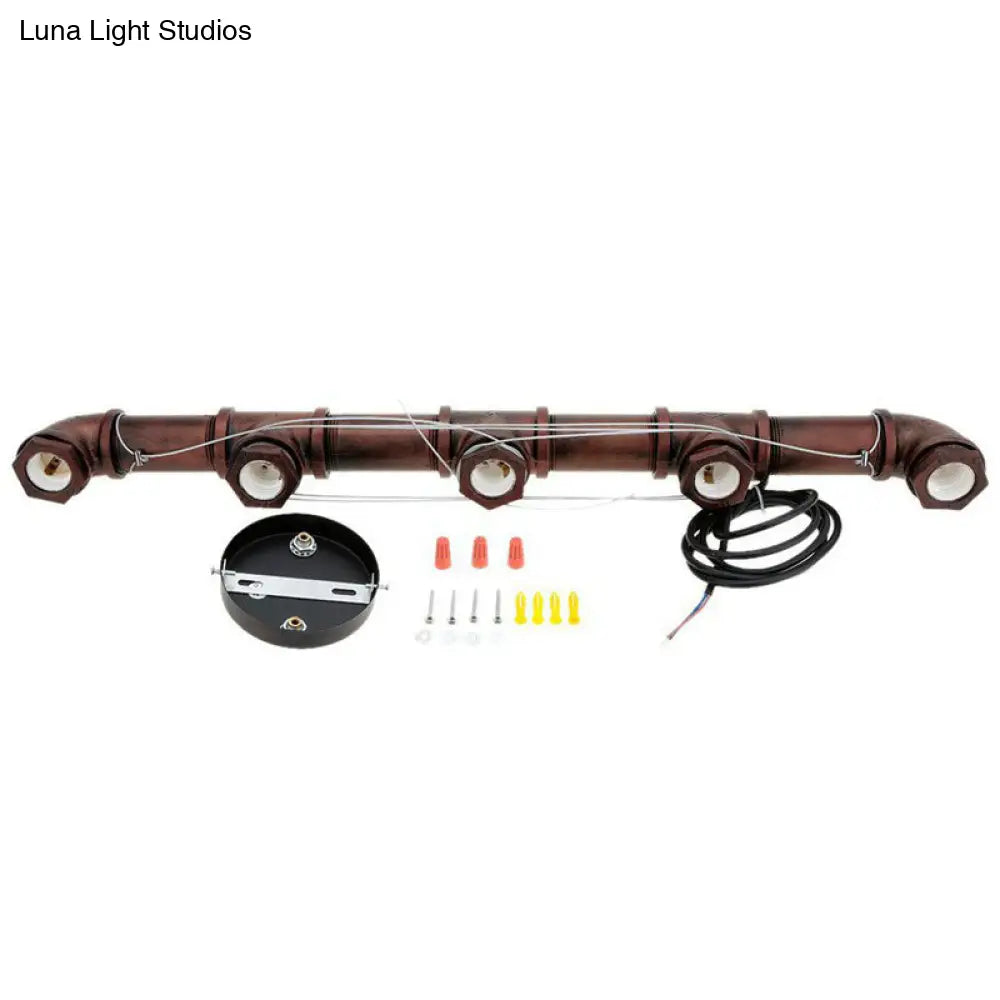 5-Head Steampunk Island Pendant Light With Straight Pipes And Rustic Charm
