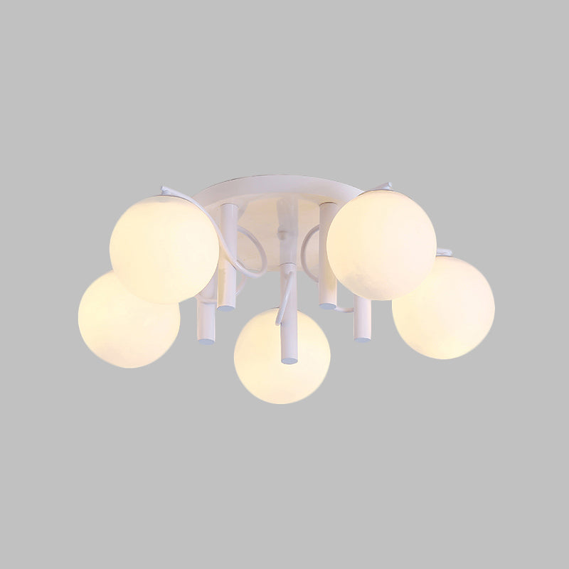 Modern 5 Bulb Cream Glass Flushmount Ceiling Light - White/Black Global Semi Flush