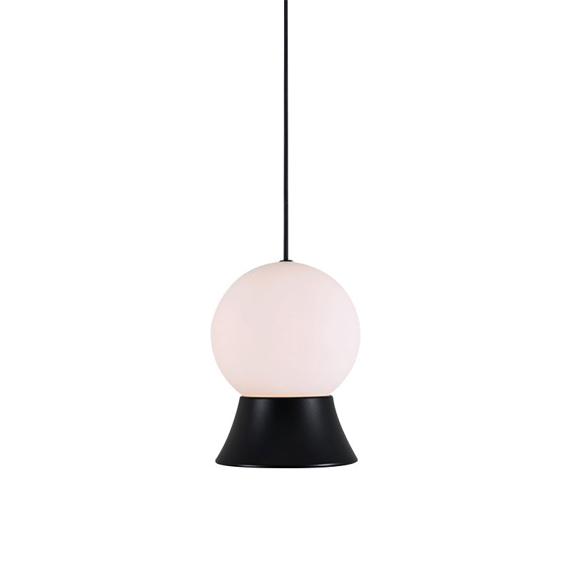 Modern White Glass Globe Pendant Light With Gold/Black Metal Shade