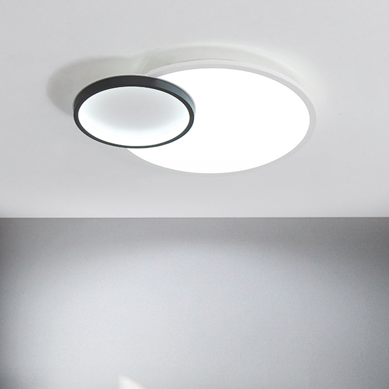 Modern Acrylic Led Flush Mount Light Fixture Round Black And White Design 16/19.5 Wide