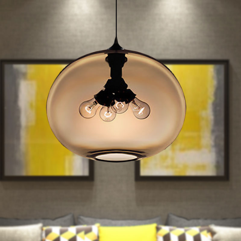 Modern Brown/Clear/Amber 4-Light Ceiling Pendant With Oval Glass Shade