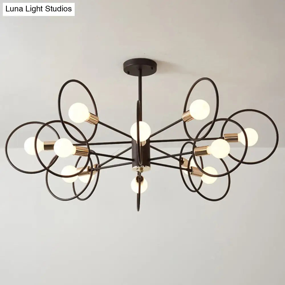 6/8/12-Head Tiered Circle Pendant Chandelier - Loft Style Coffee Iron Ceiling Light For Living Room