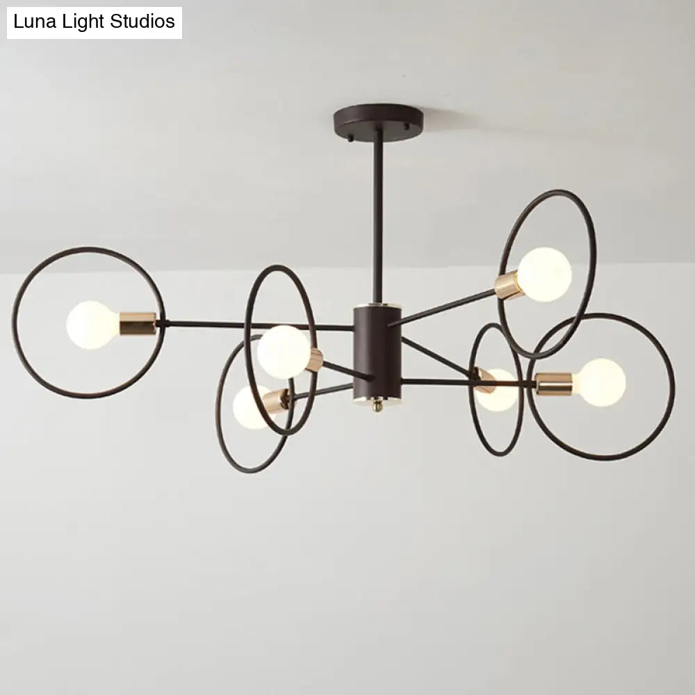6/8/12-Head Tiered Circle Pendant Chandelier - Loft Style Coffee Iron Ceiling Light For Living Room