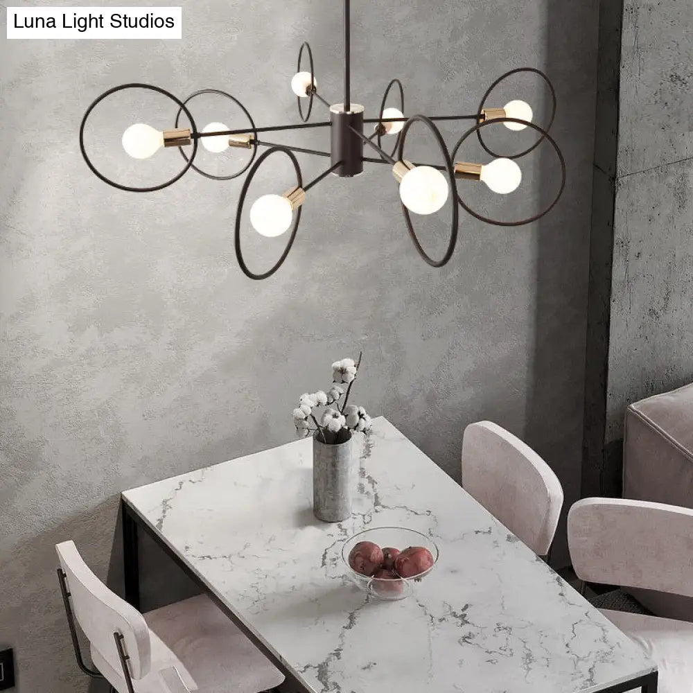 6/8/12-Head Tiered Circle Pendant Chandelier - Loft Style Coffee Iron Ceiling Light For Living Room