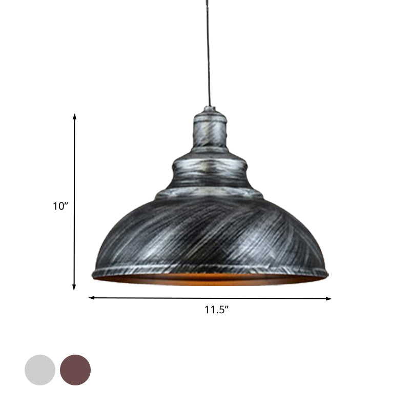 Rustic Metal Bowl Pendant Lamp With Pulley - Silver/Bronze Finish
