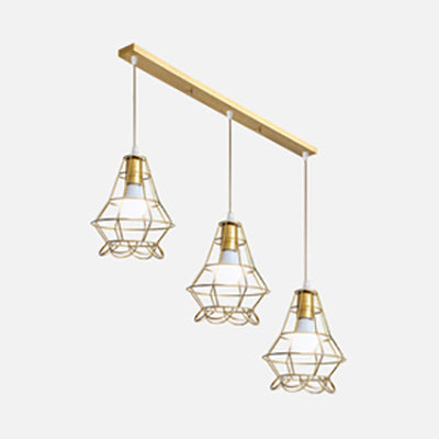 Vintage Gold Metal Pendant Light With Petal Design For Kitchen - 3-Head Caged Hanging B