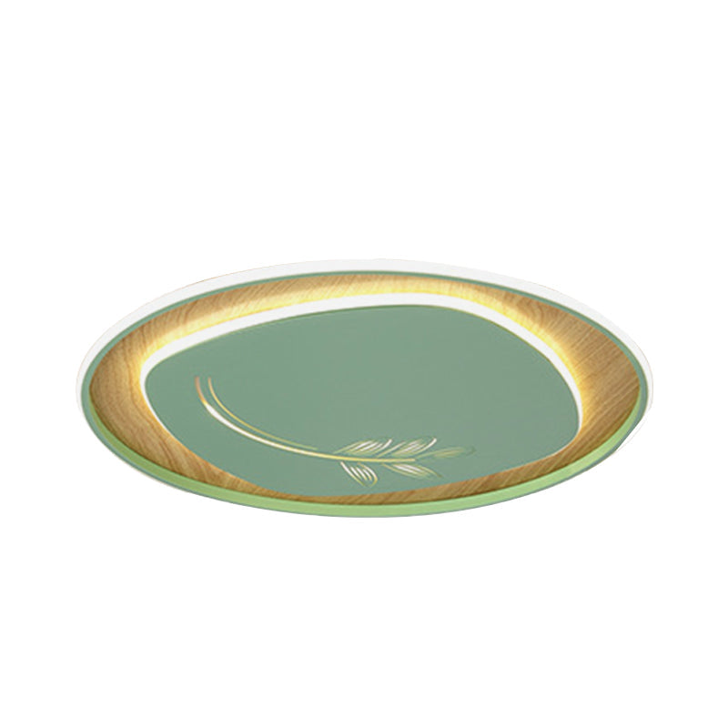 Modern Metal Arc Square Flush Light With Led Black/Grey/Green Ceiling Round Wood Canopy - 16/19.5