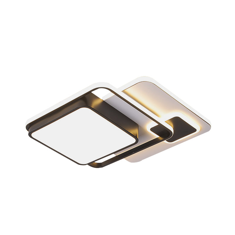 Modernist Square Flush Ceiling Led Bedroom Light Fixture - Black Iron 16/19.5 Width