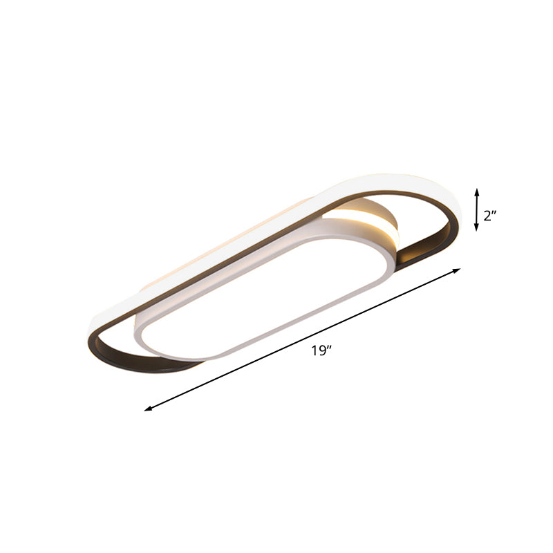 Sleek Black And White Led Flush Ceiling Light With Acrylic Shade In White/Warm 19/23 Width