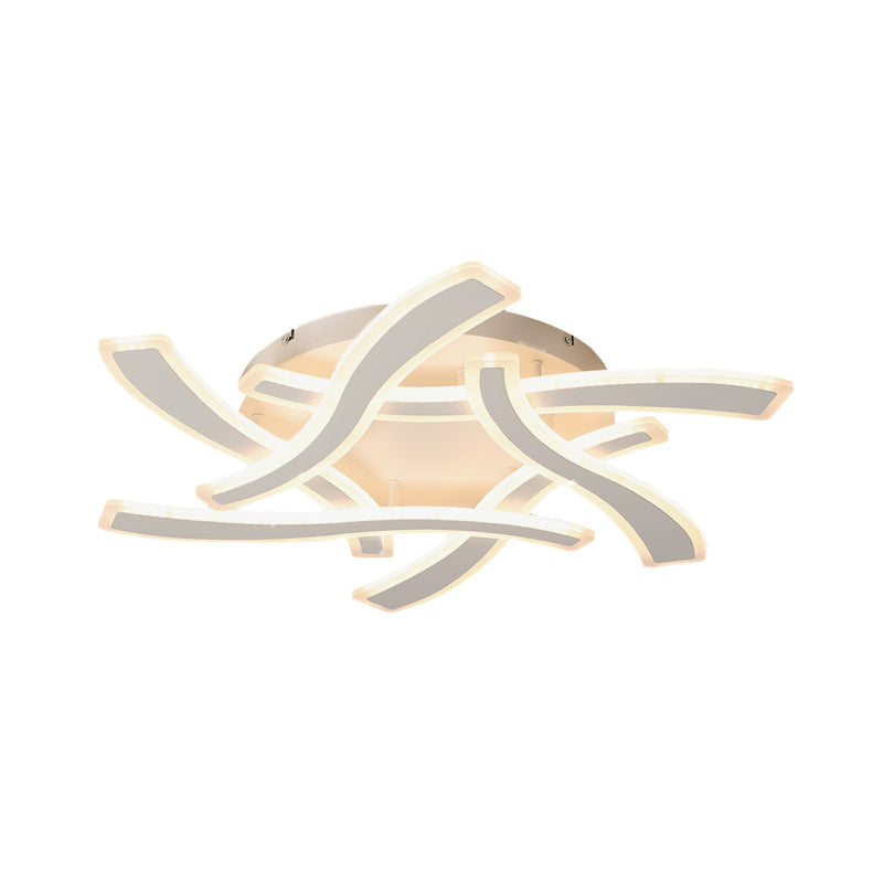 White Cross Wave Flush Mount Led Ceiling Light For Bedroom - Modernist Design And Warm Ambiance