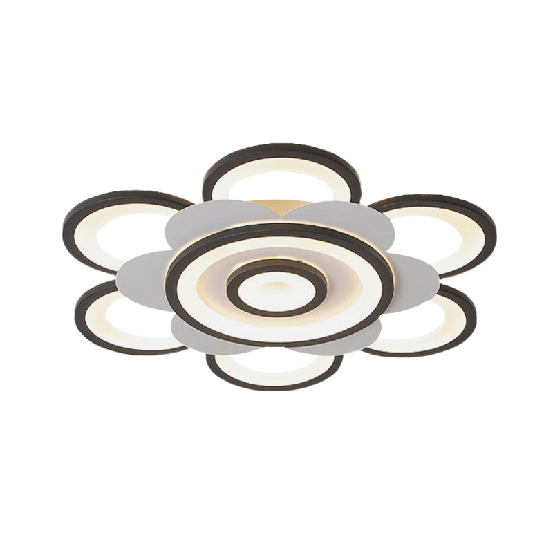 Contemporary White & Black Flower Flushmount Led Ceiling Light In White/Warm - 20.5/24.5 W