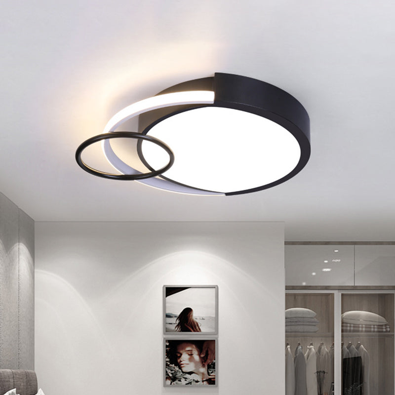 Sleek Black Circle Flush Mount Minimalist Led Metallic Ceiling Lamp - 16.5/20 Diameter Versatile