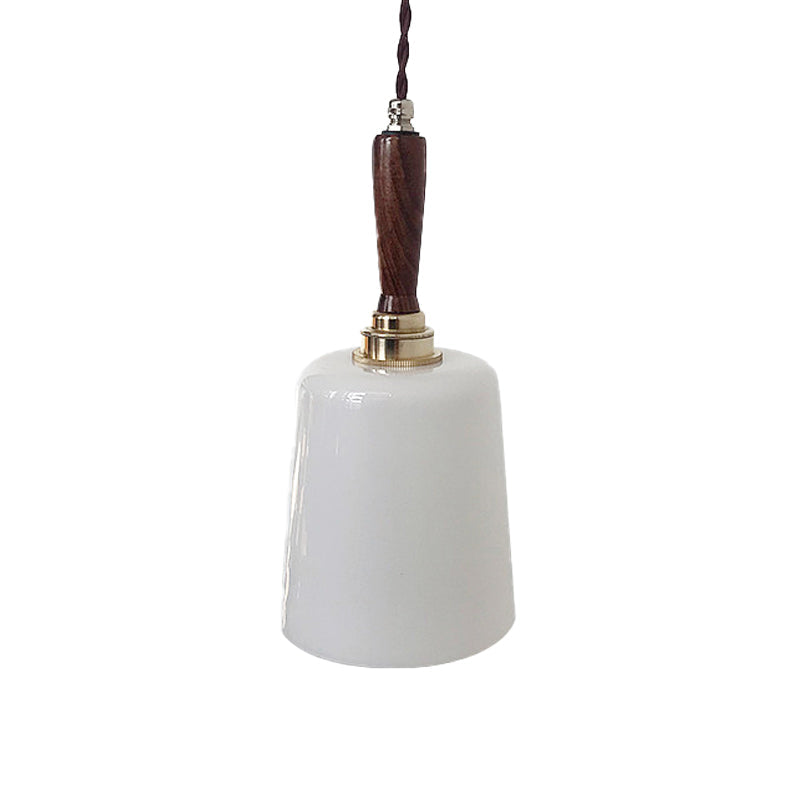 Vintage Milk White Glass Bell Hanging Light Kit: 1 Bulb Brown Ceiling Suspension Lamp