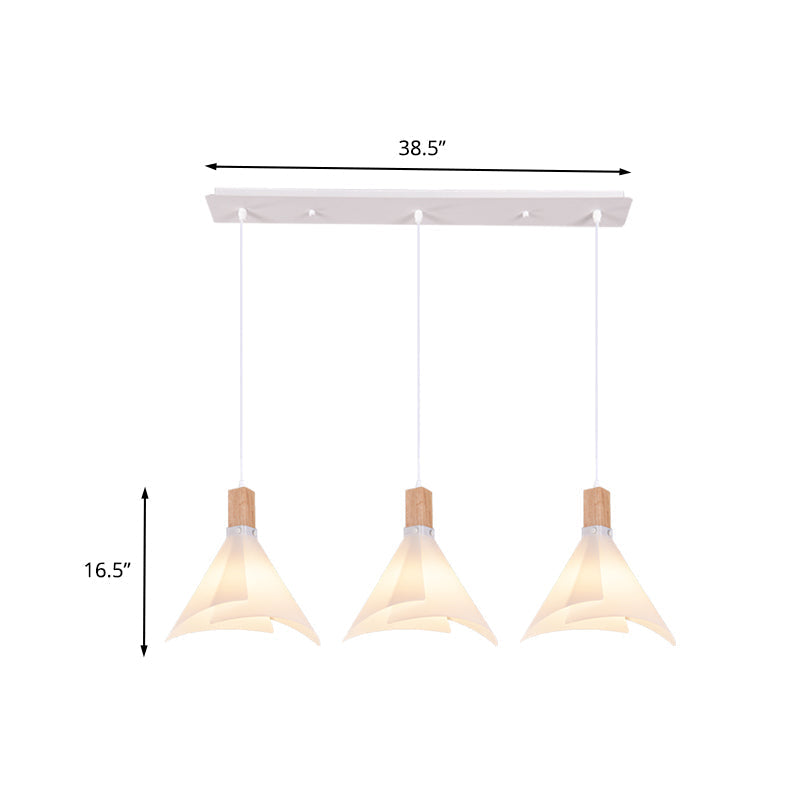 Modern Acrylic Pendant Light With 3 White Conical Heads For Living Room