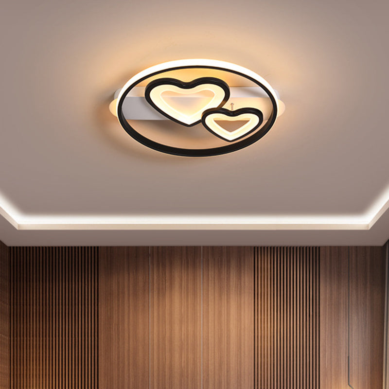 Acrylic Loving Hearts Led Flush Mount Ceiling Lamp - Simplicity 18/21.5 Wide Gold/Black/White Ring