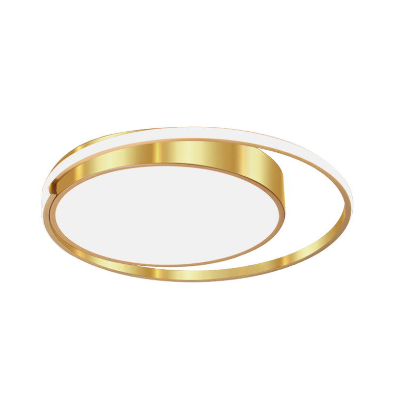 Modern Metal Drum Led Ceiling Fixture Gold Flush Light With Ring Design - Ideal For Bedroom