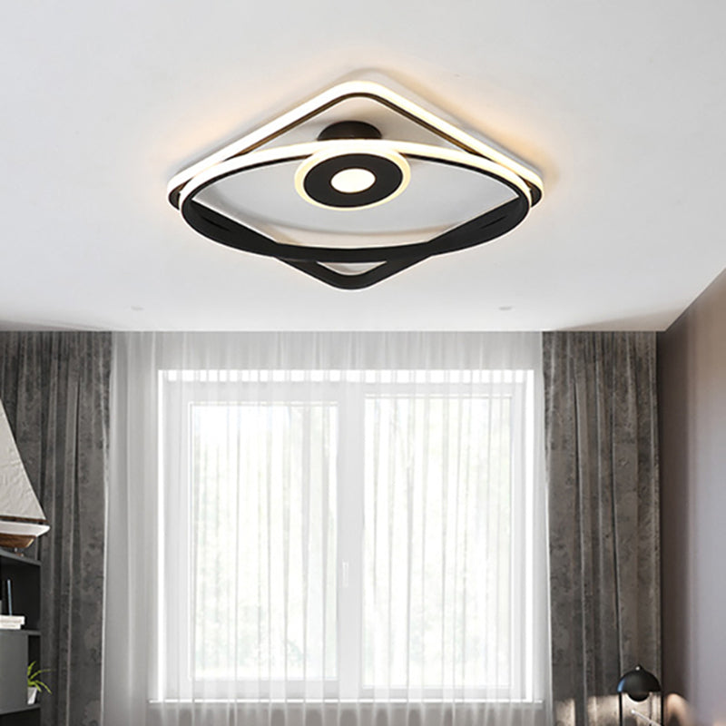Led Geometric Flush Mount Ceiling Light Fixture In Contemporary White/Black With Acrylic Shade Black