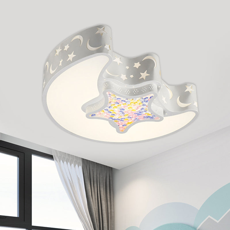 Contemporary Led Flush Pendant Light For Bedroom - Ceiling Mounted Fixture With Moon And Star Design